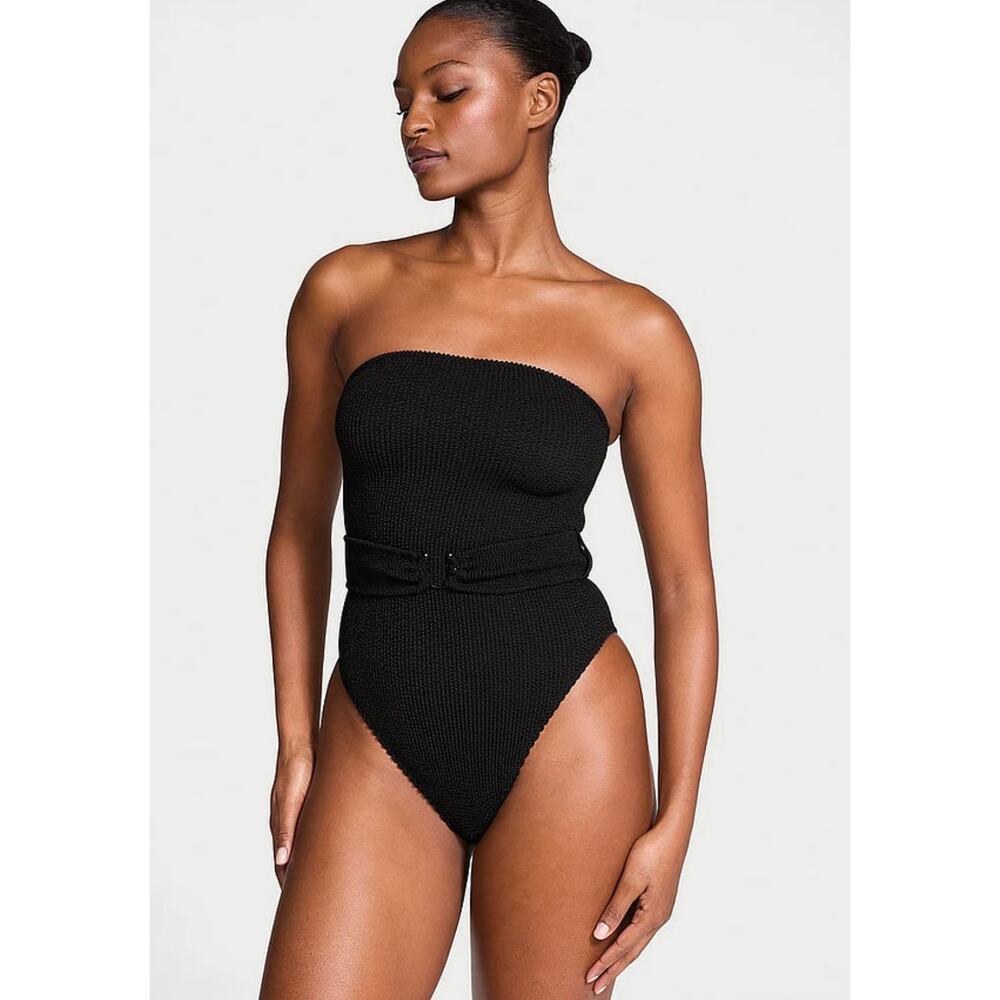 VICTORIA'S SECRET Swim Crinkle Belted Strapless One Piece Swimsuit Size M/L NEW